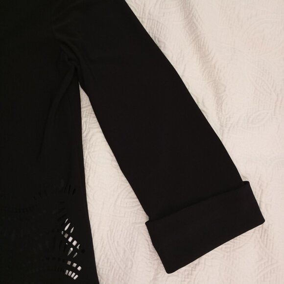 Joseph Ribkoff Black Laser-Cut Asymmetrical Jacket Button Detail Womens Size 6 - Picture 6 of 11